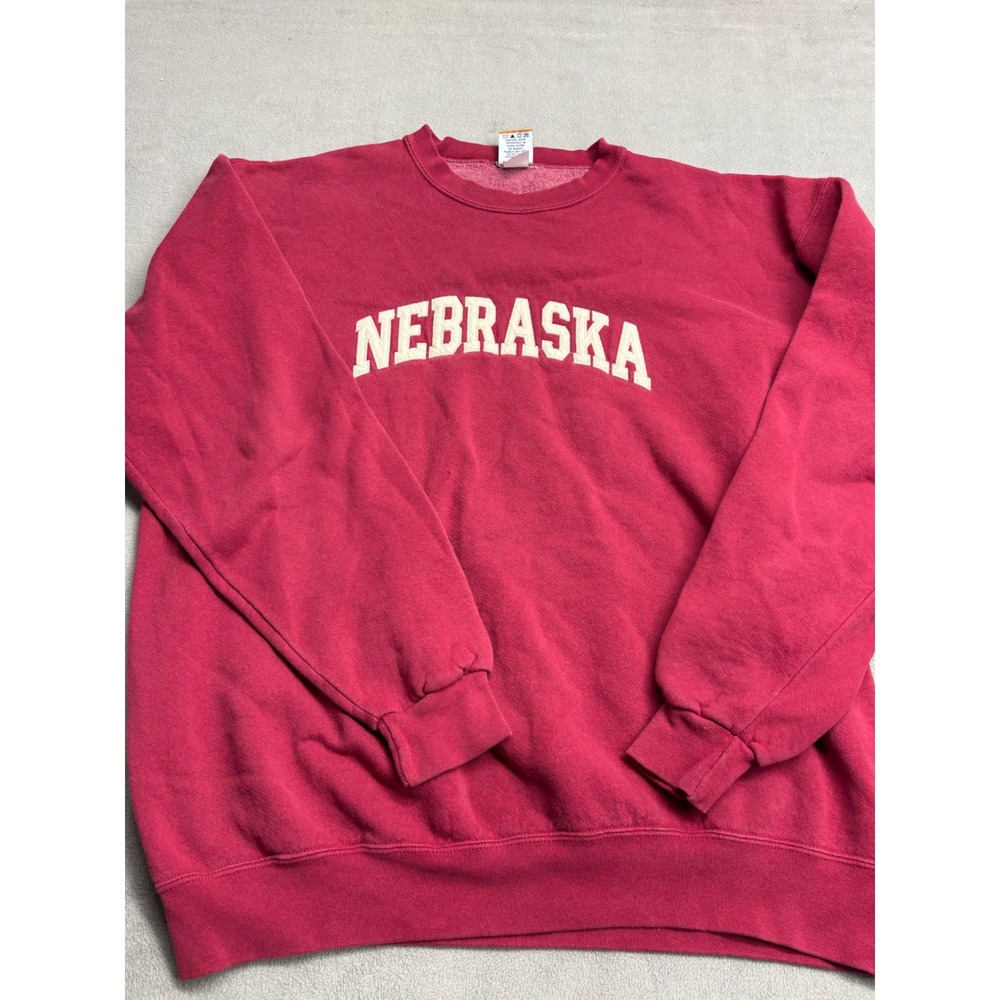 U.A.S. Nebraska Crewneck Sweatshirt Red Collegiate Graphic Pullover Mens XL